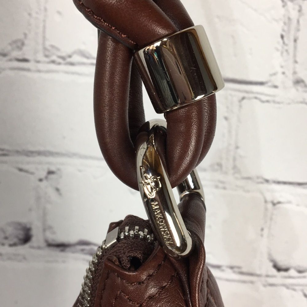 b. Makowsky Chocolate Brown Soft Leather Shoulder Bag Purse - Picture 3 of 16
